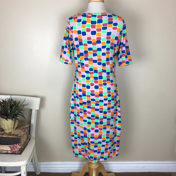 LULAROE Julia Dress multi colored Geometric square - Picture 2 of 4